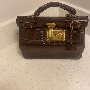 Vintage mahogany brown croco leather bucket bag by park lane